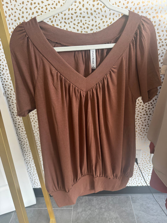 Light Brown Shirring Short Sleeve