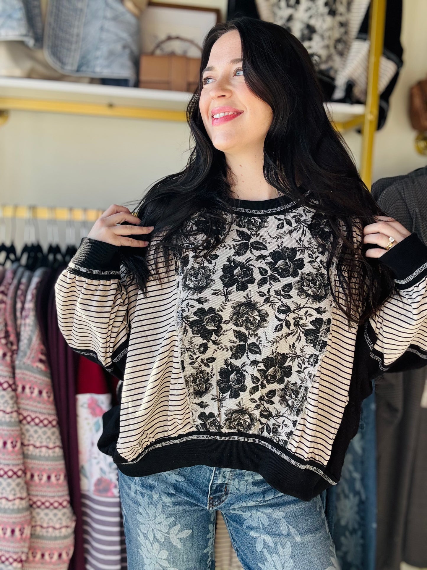 Rose Twill & Stripe Pullover