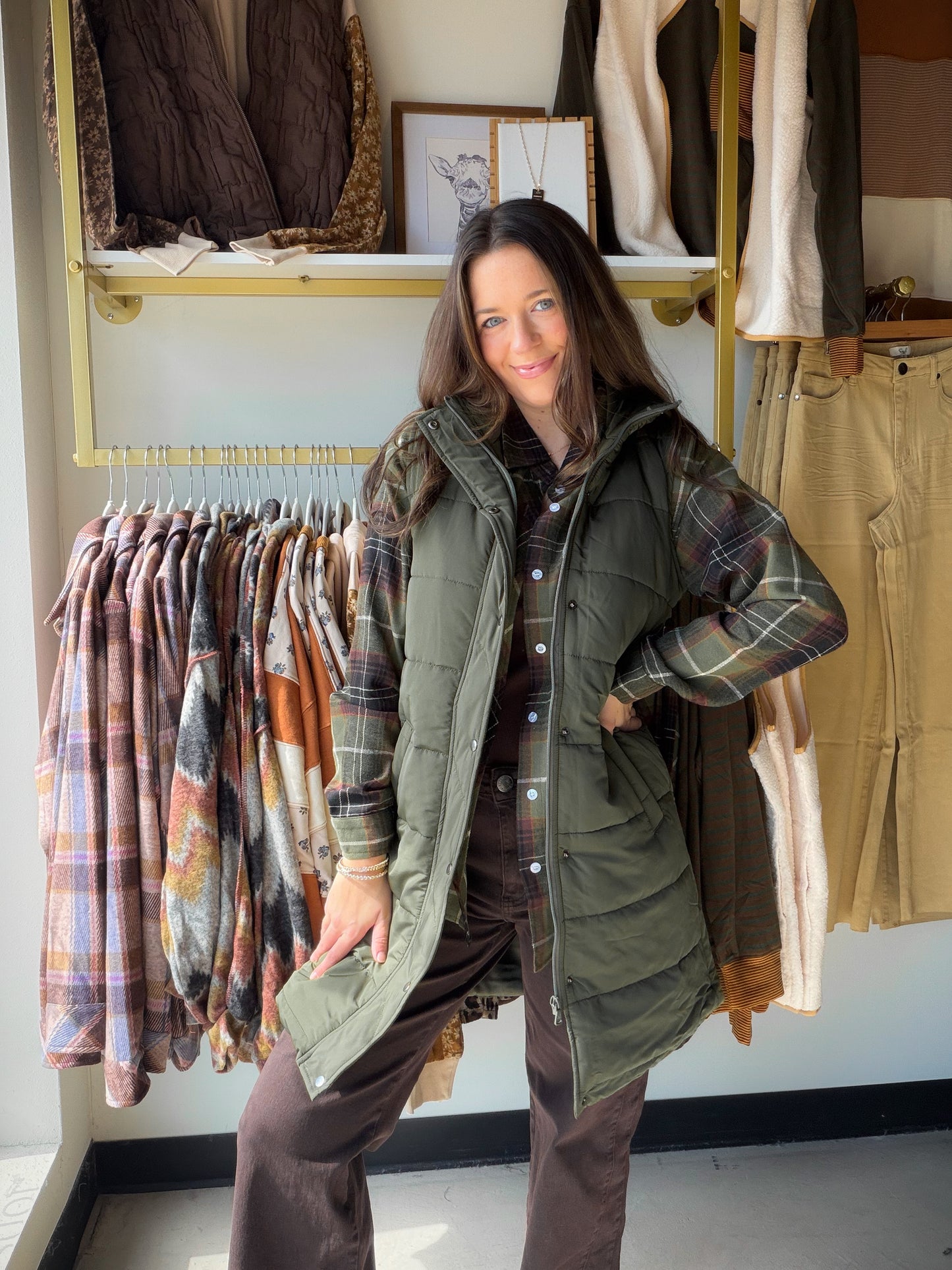 Finley Plaid Olive & Brown Top