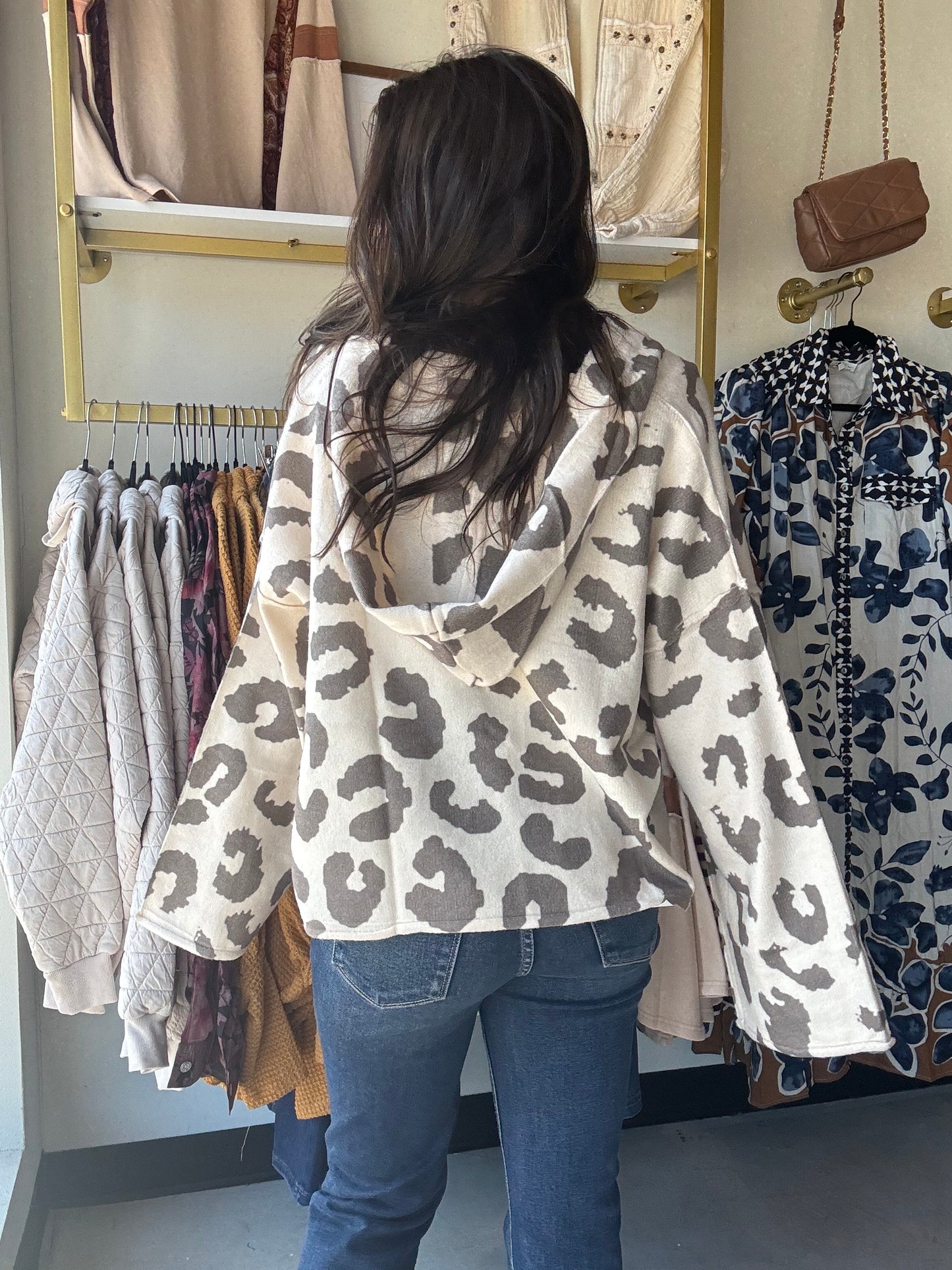 Beige Leopard Sweater Hoodie