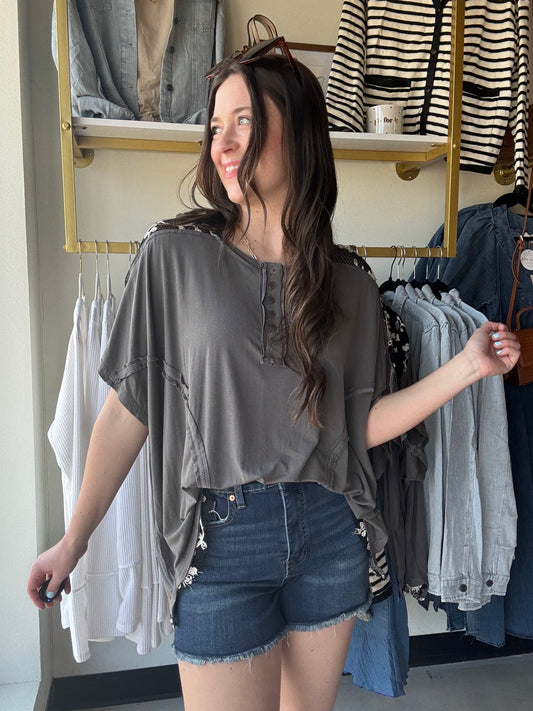 Charcoal Mesh Accent Tee