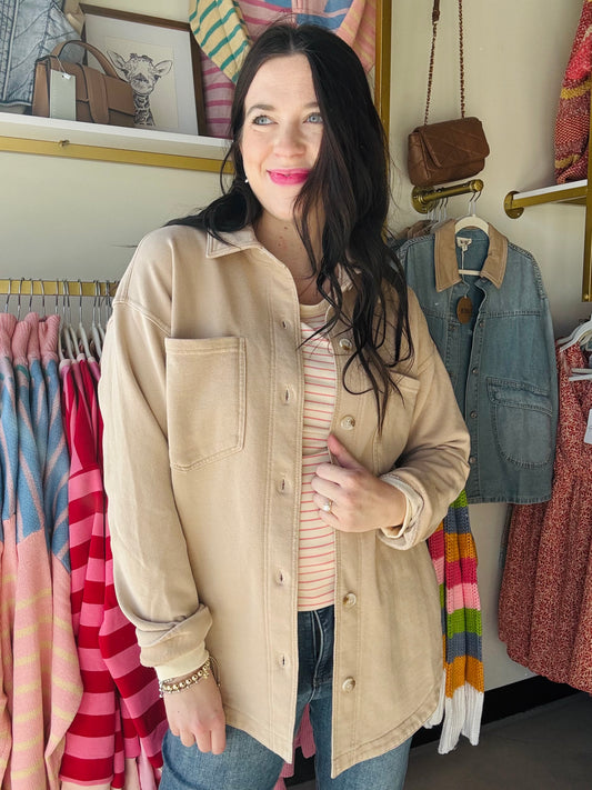 Khaki Distressed Button Down