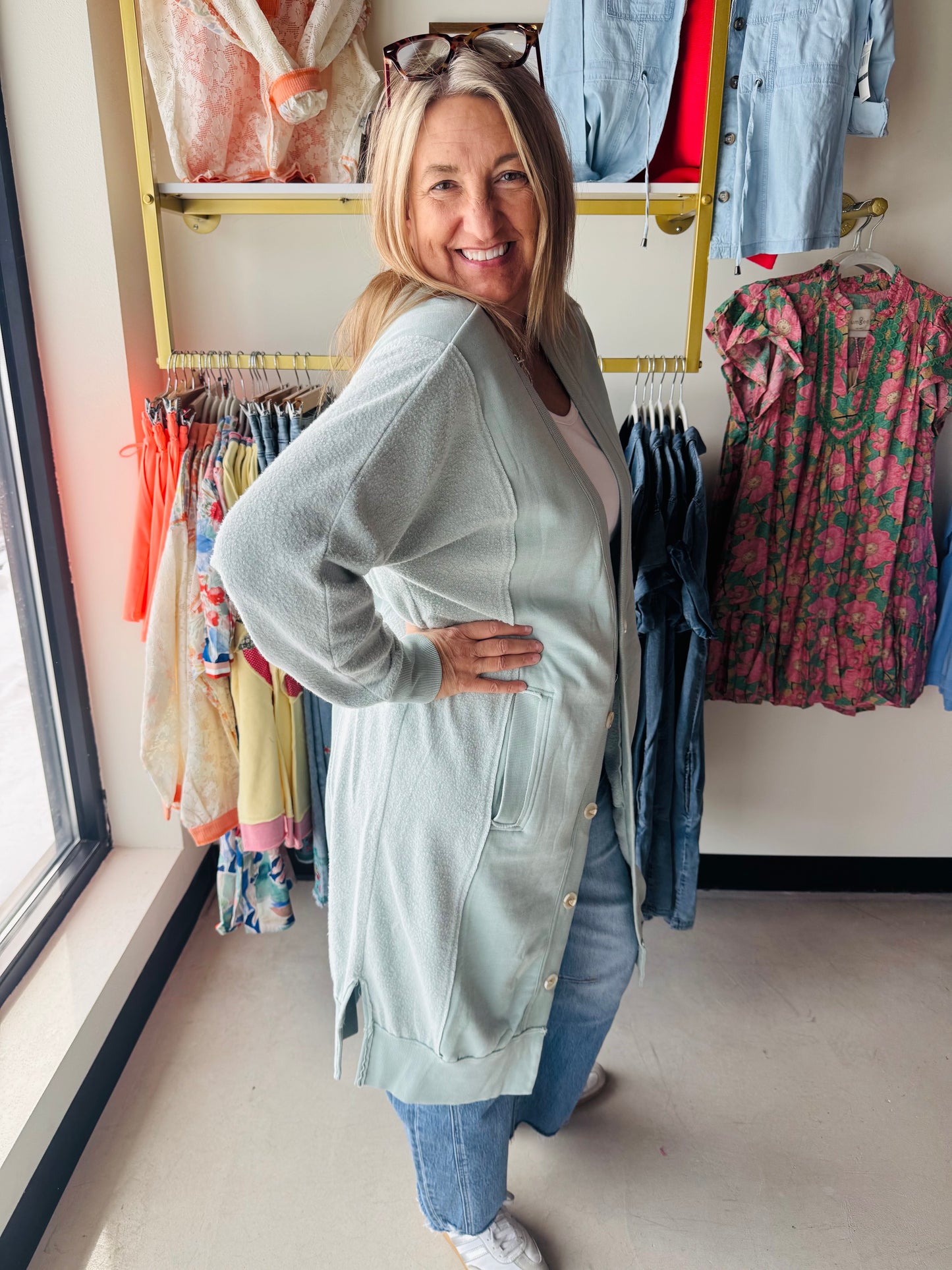 Sage Desi Sweatshirt Cardigan