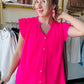 Pink Chiffon Shirring Button Top