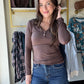 Brown Button V Neck