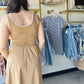 Camel Blanket Stitch Midi Dress