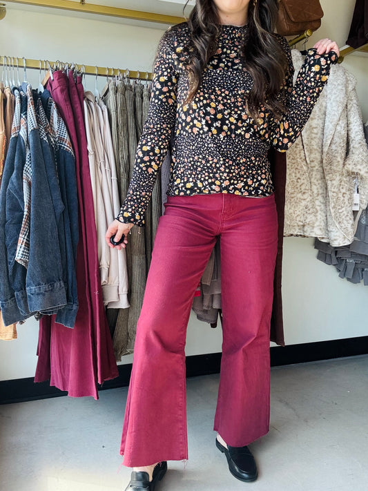 Wine High Rise Cropped Denim