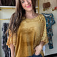Golden Velvet Balloon Sleeve Top