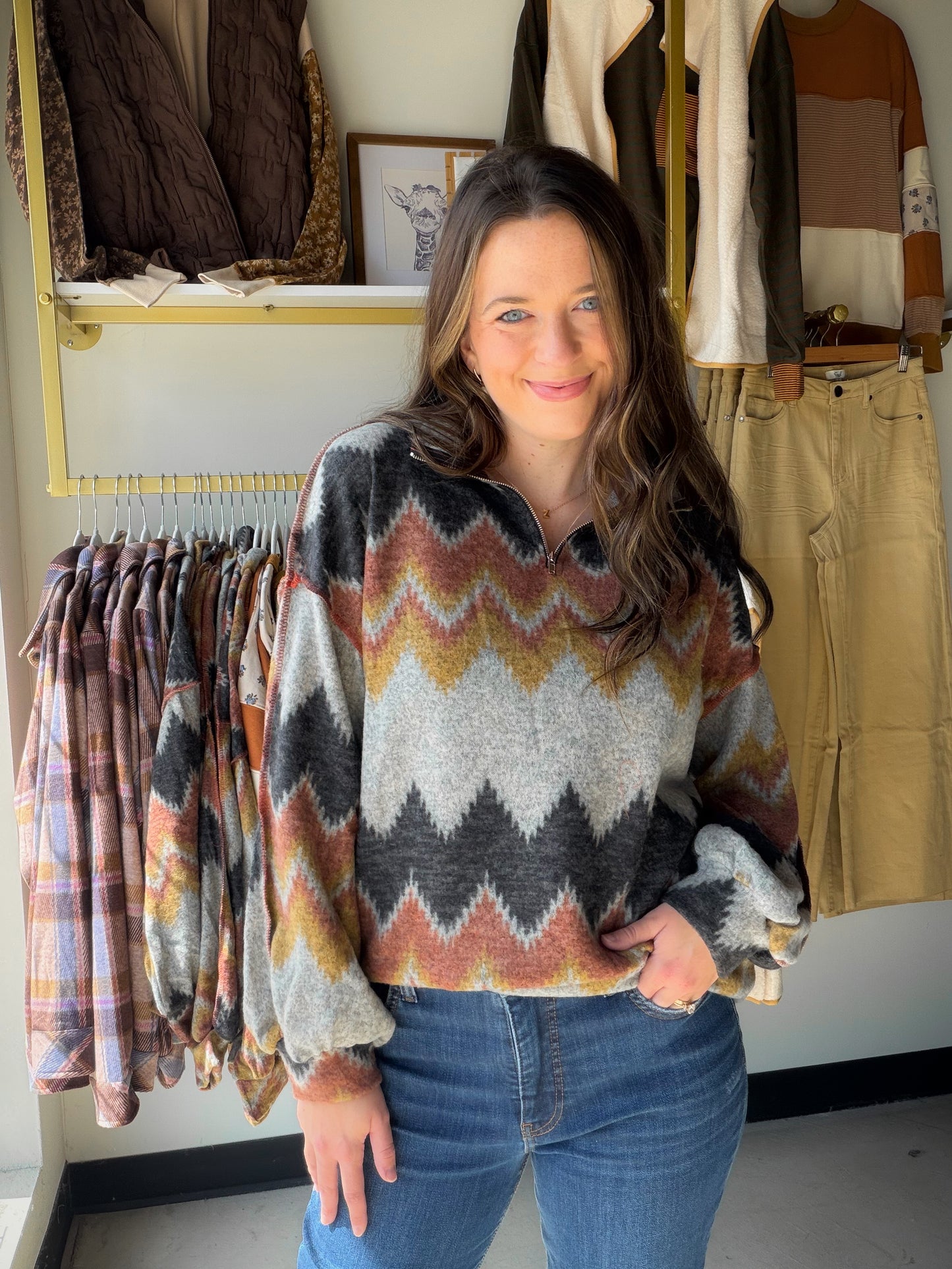 Mustard Rust Chevron Pullover