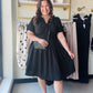 Black Cinched Waist Midi Dress