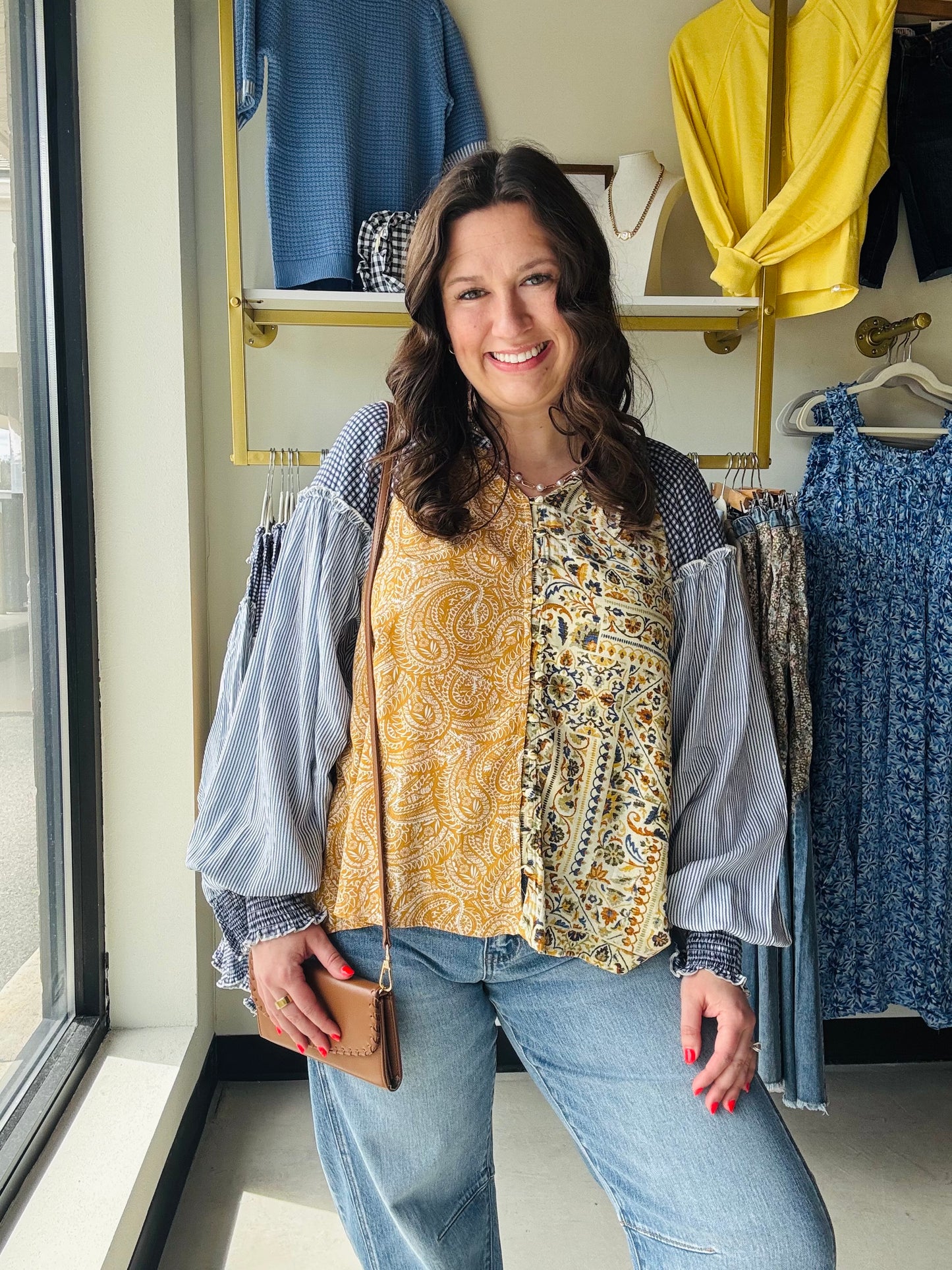 Honey Blue Mix Print Blouse