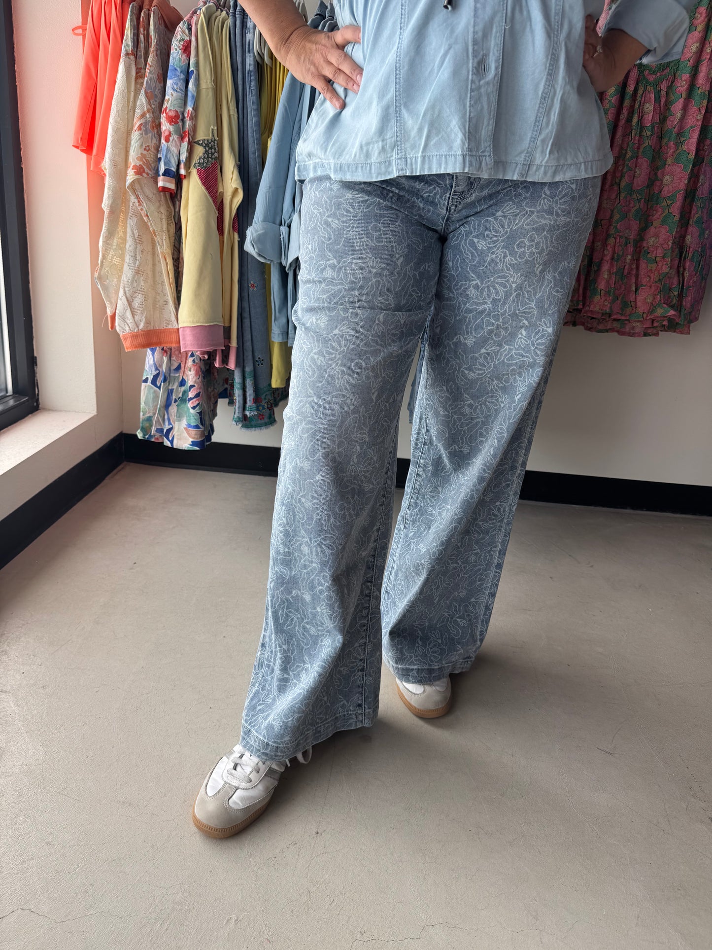 Olivia Wide Leg Floral Denim