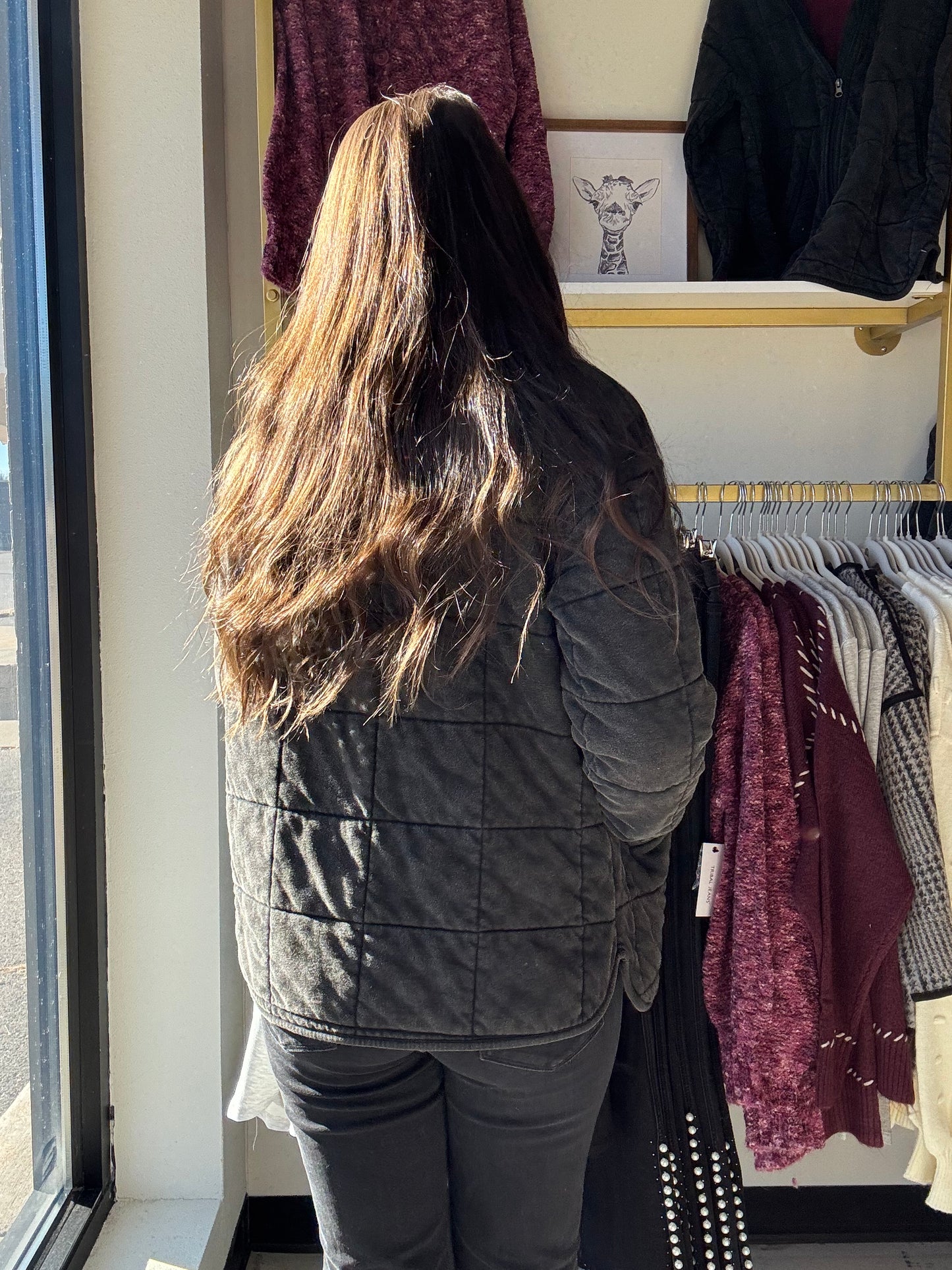 Charcoal Quilted Zip Up Jacket