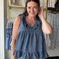 Dark Chambray Ruffle Tank