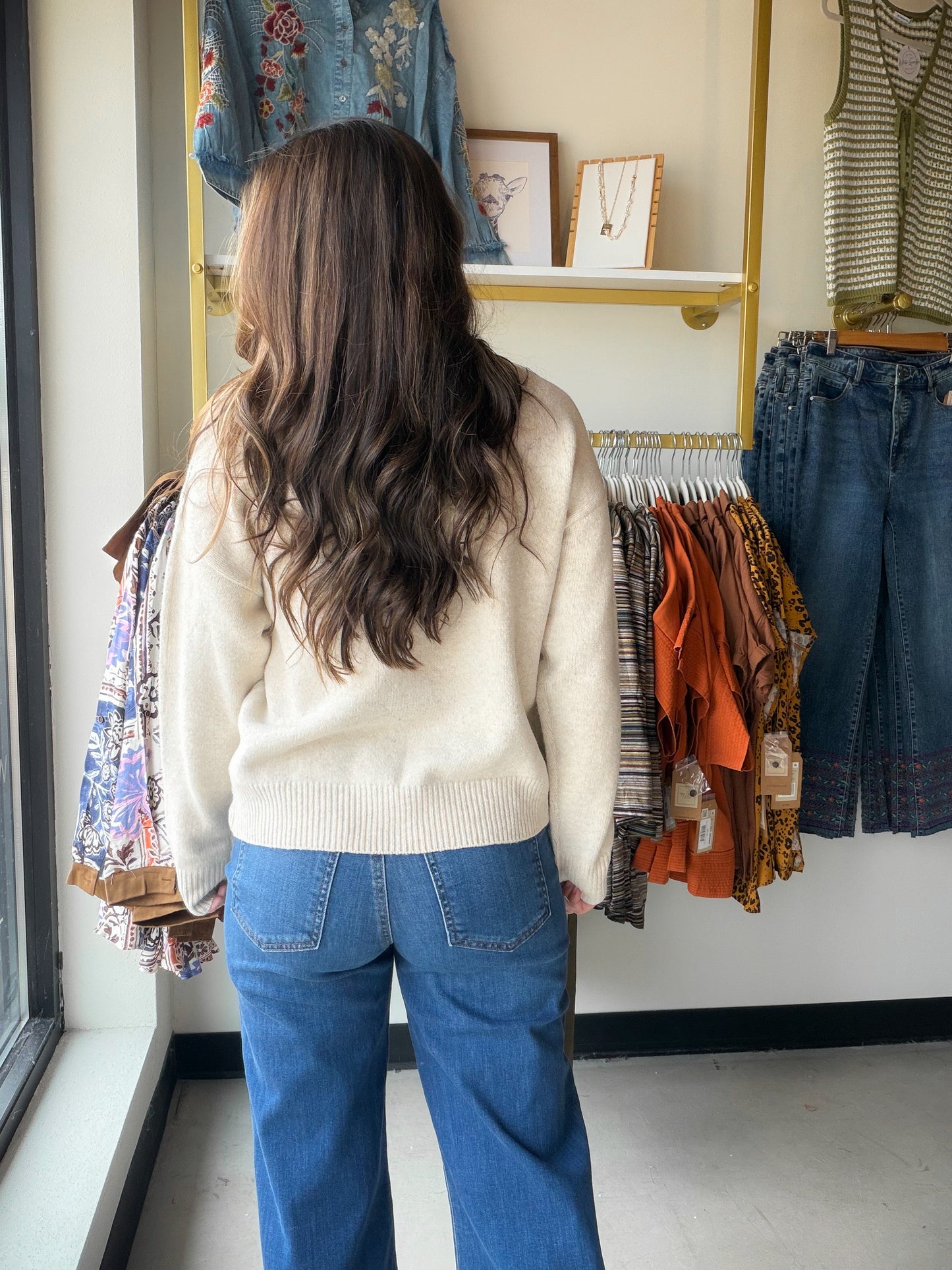 Beige Fall Floral Sweater
