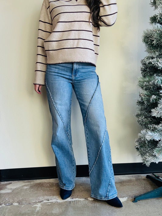 Decorative Seam Wide Leg Denim