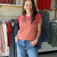 Rust Ruffle Knit Stripe Tank