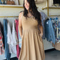 Camel Blanket Stitch Midi Dress