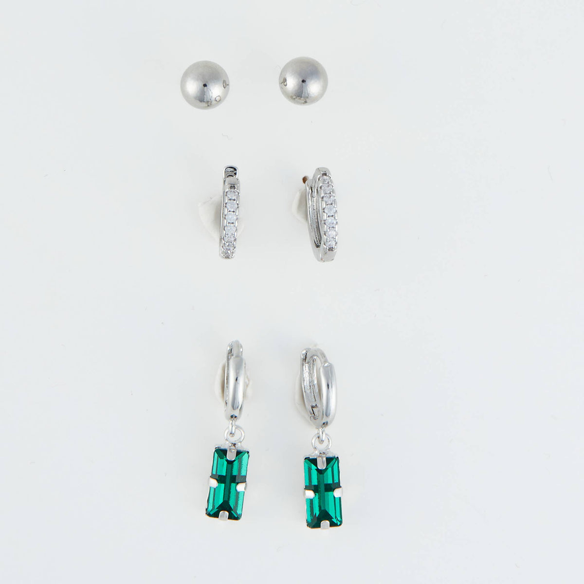 Holiday Christmas Silver Bagette Earring Trio