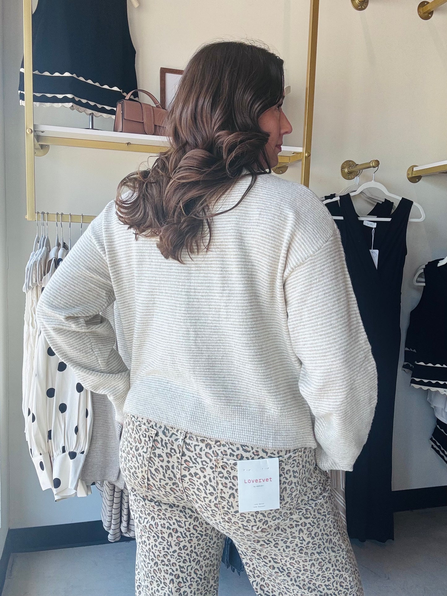 Taupe & Ivory Stripe Cardigan