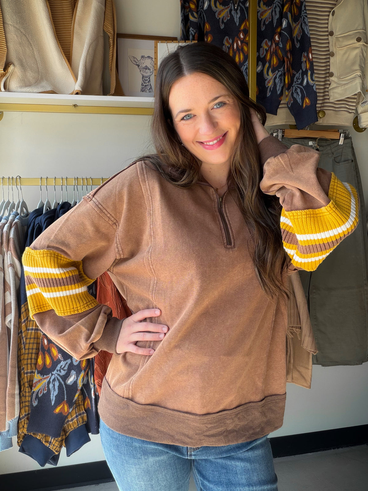 Mocha Accent Sleeve Half Zip