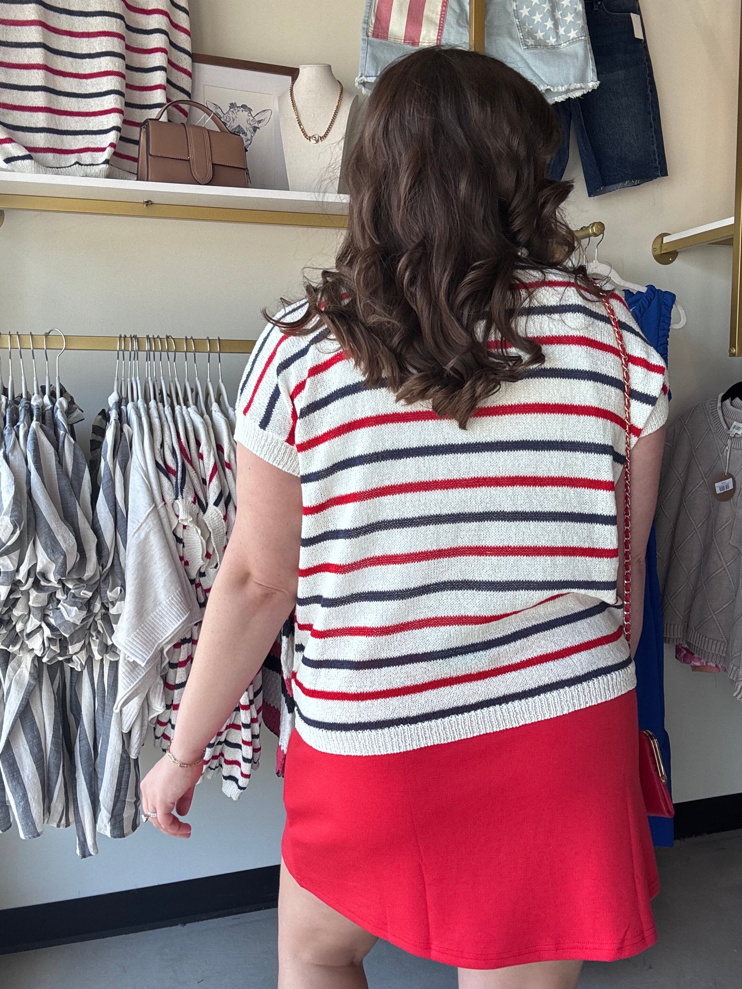 Americana Stripes Open Knit Top