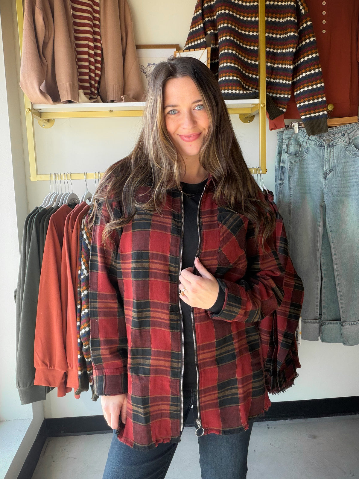 Raw Hem Plaid Jacket