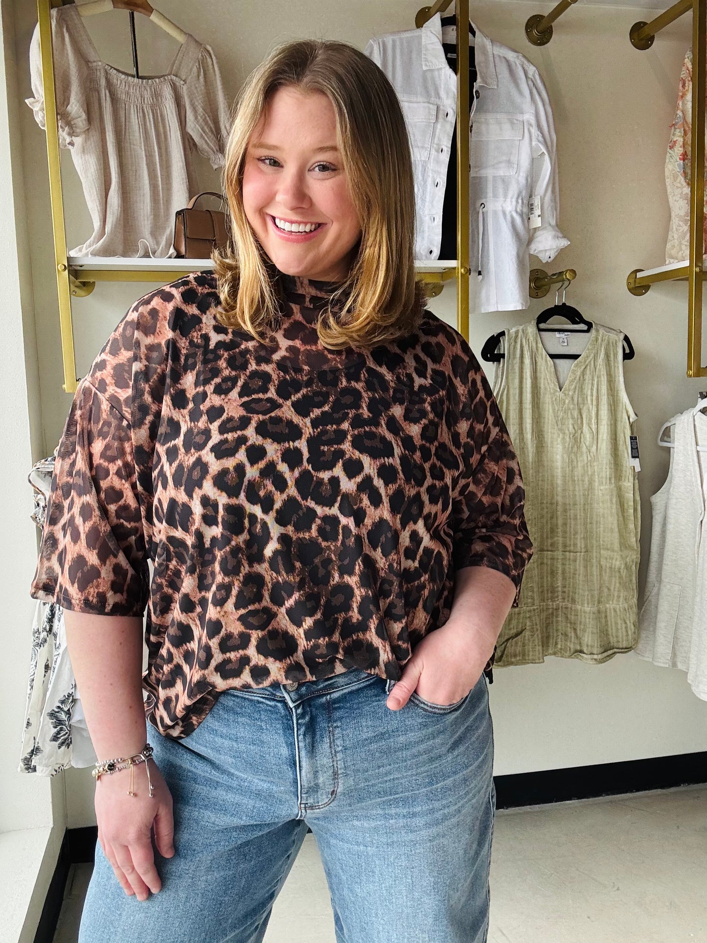 Leopard Boxy Mesh Top