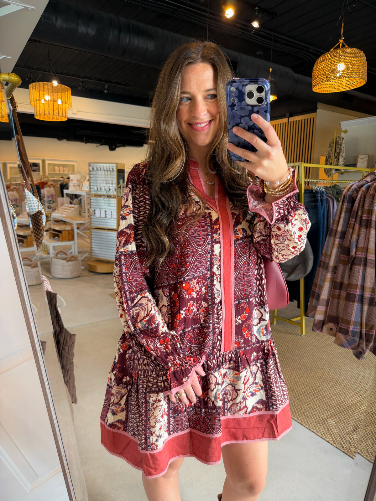 Wine Mix Abstract Mini Dress