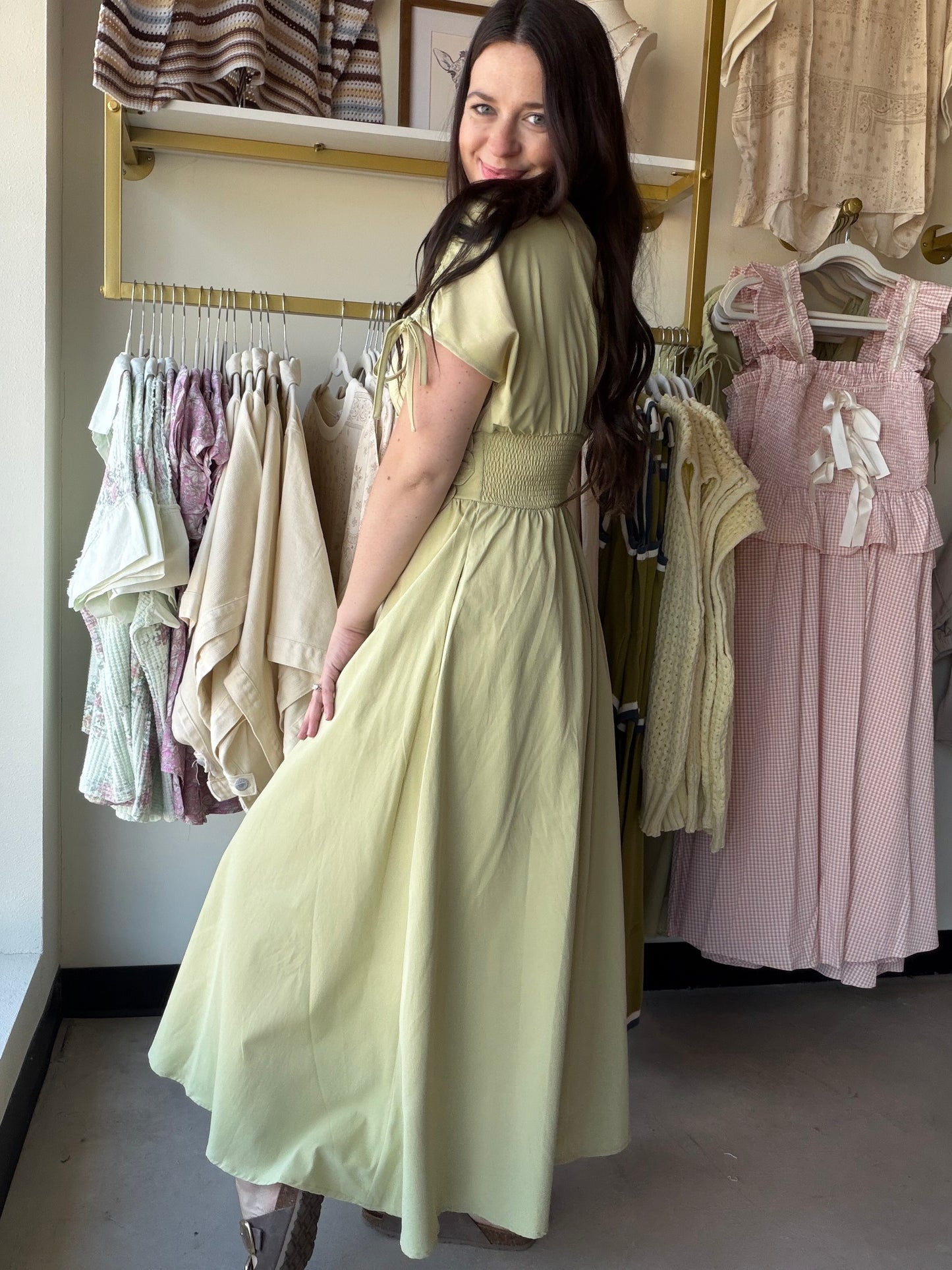Pistachio Floral Appliqué Maxi Dress