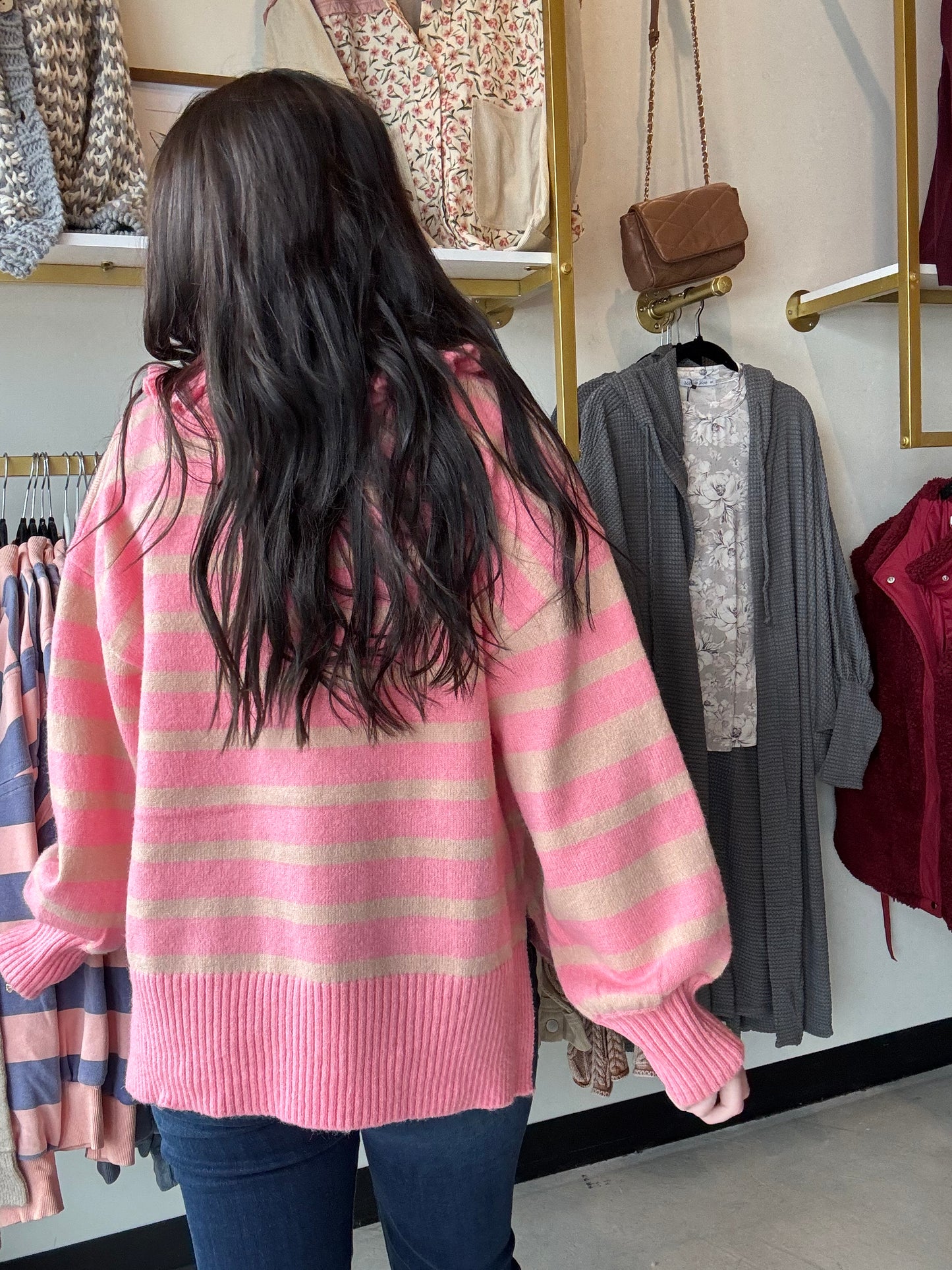 Pink Polo Collared Sweater