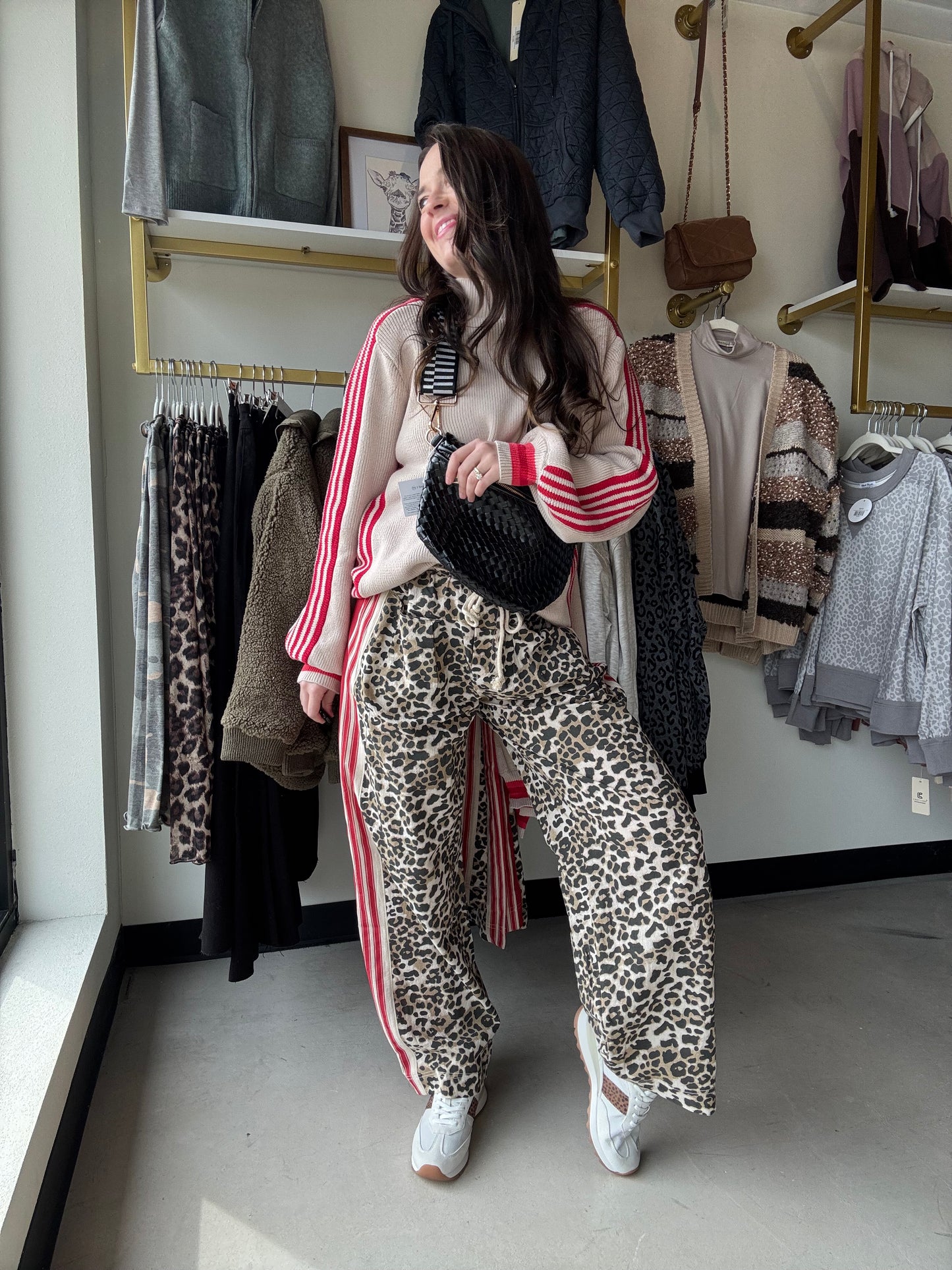 Leopard Accent Wide Leg Pants