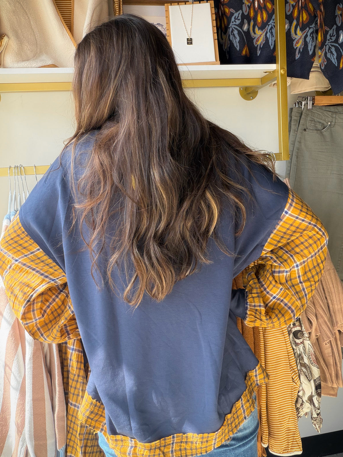 Navy Plaid Luxeknit Long Sleeve Pullover