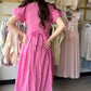 Pink Eyelet Puff Sleeve Dress