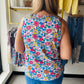 Blue Floral Split Neck Tank