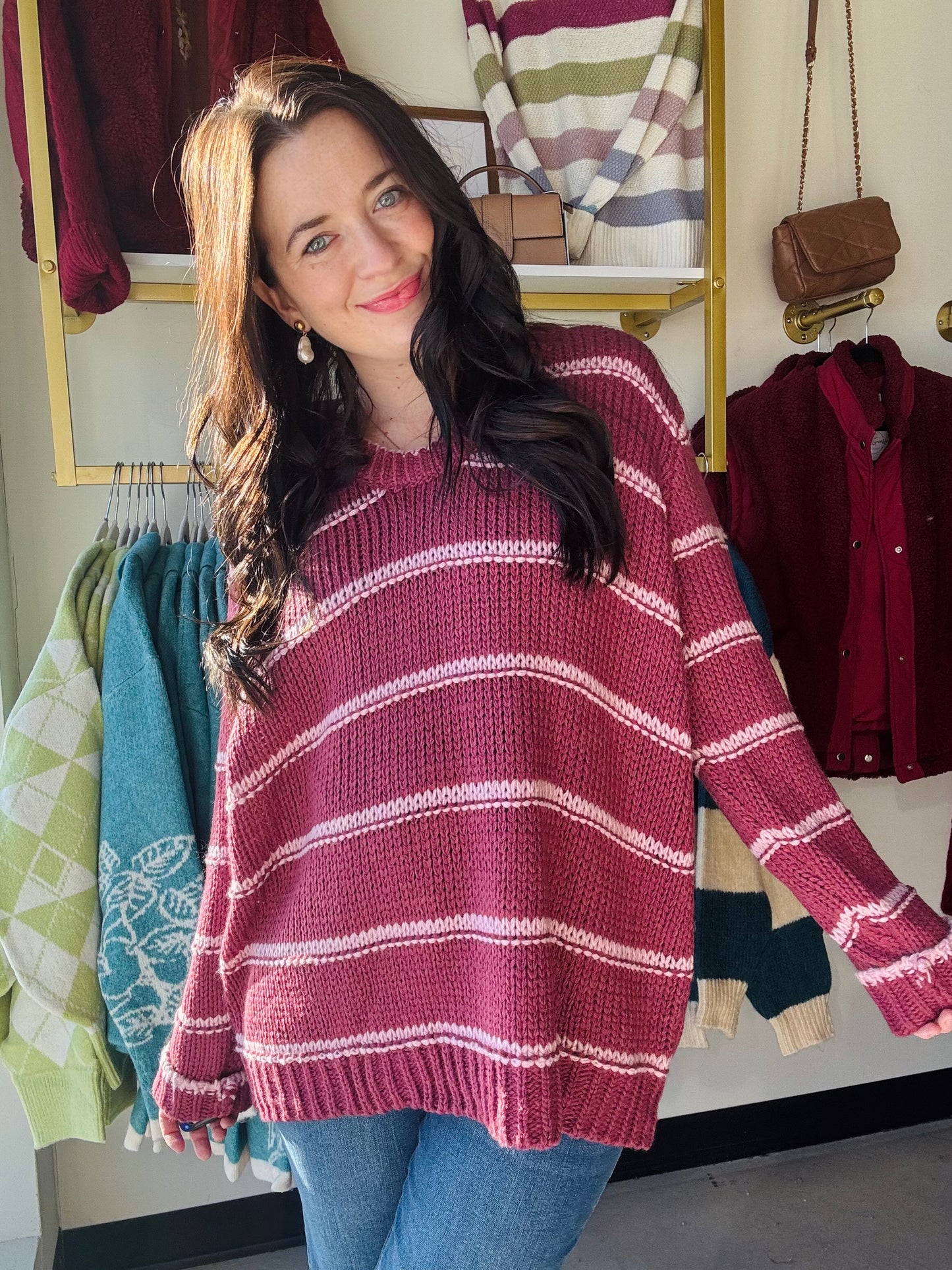 Marsala & Pink Stripe Sweater