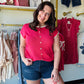 Red Button Front Short Sleeve Sweater
