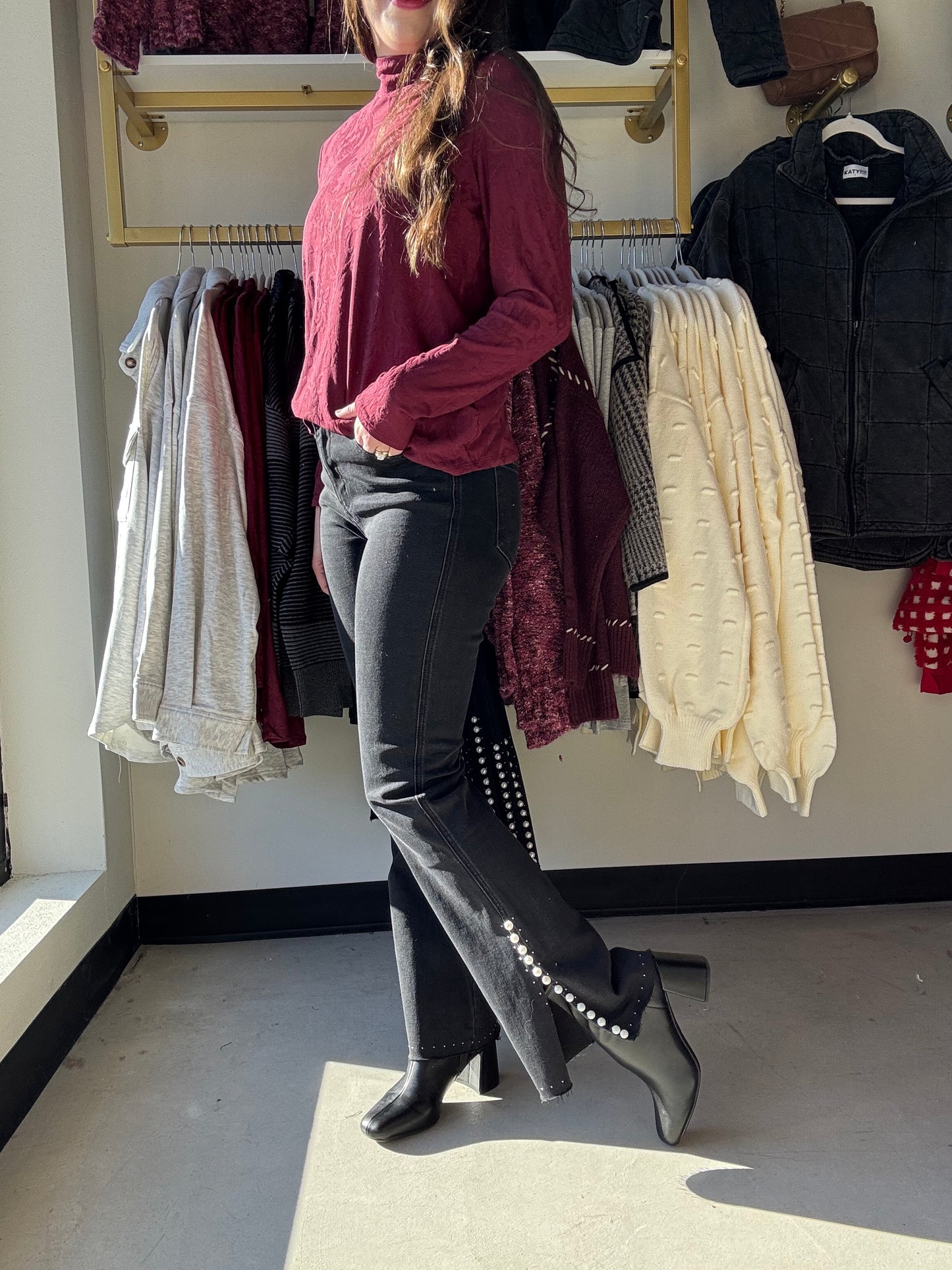 Pearl Embellished Bootcut Jeans