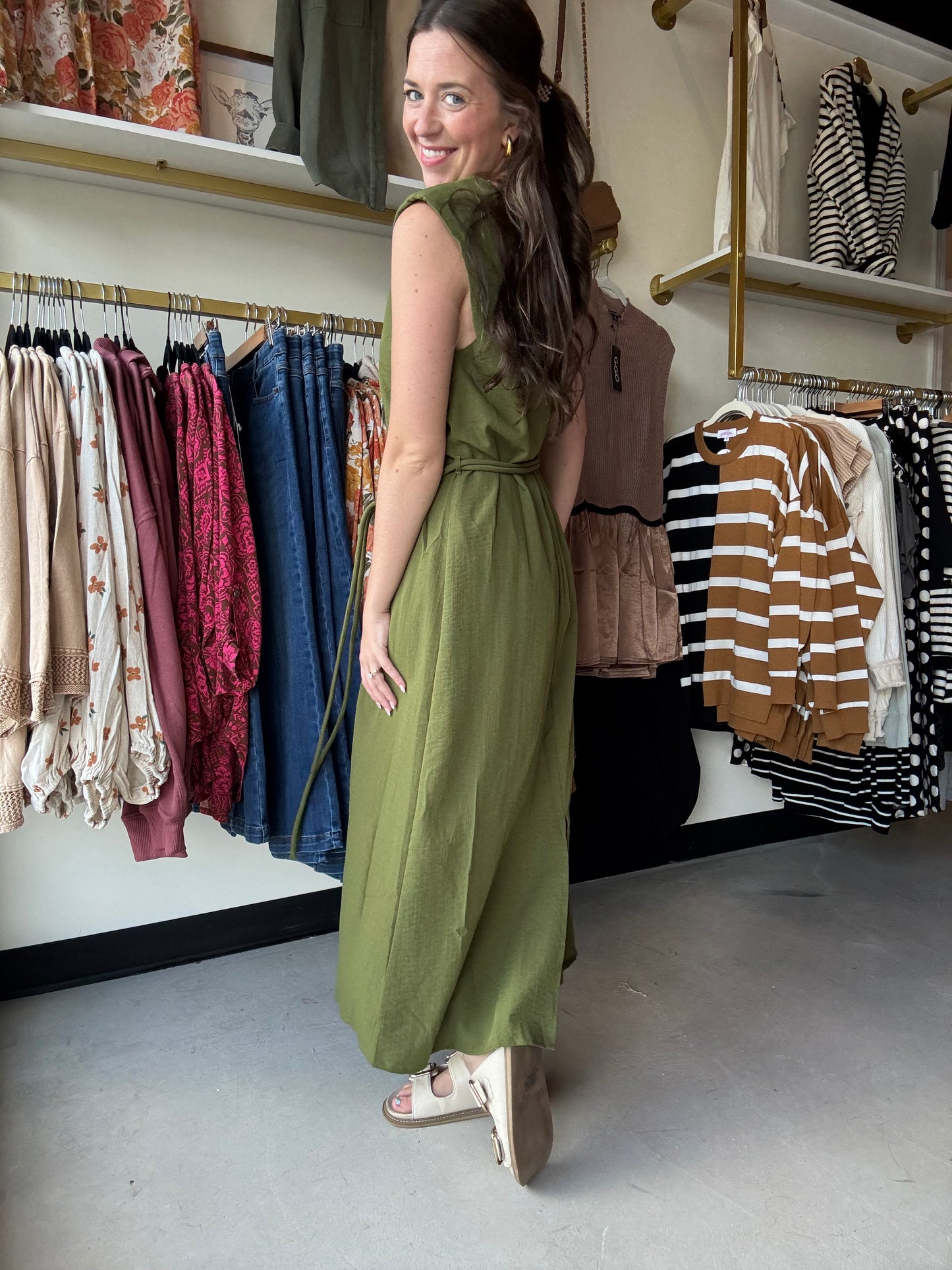 Gold Accent Belt Midi Dress