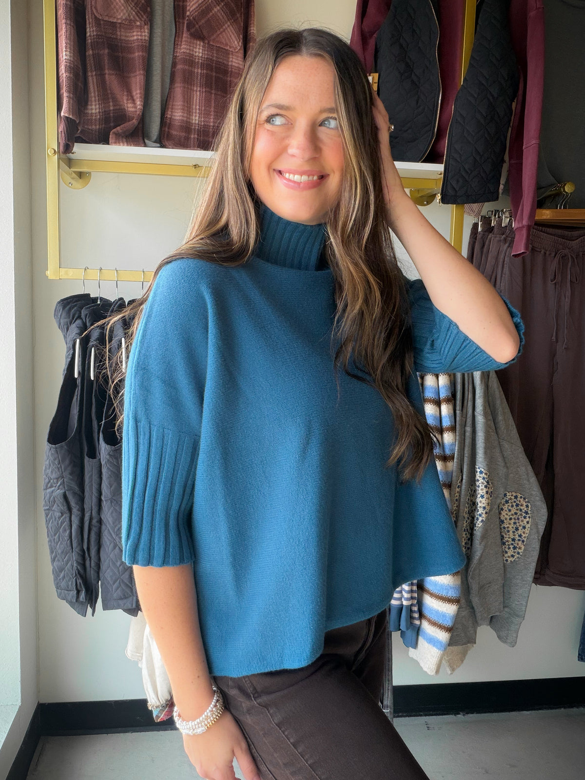 Teal Soft Mockneck Sweater