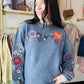 Navy Floral Embroidery Sweater