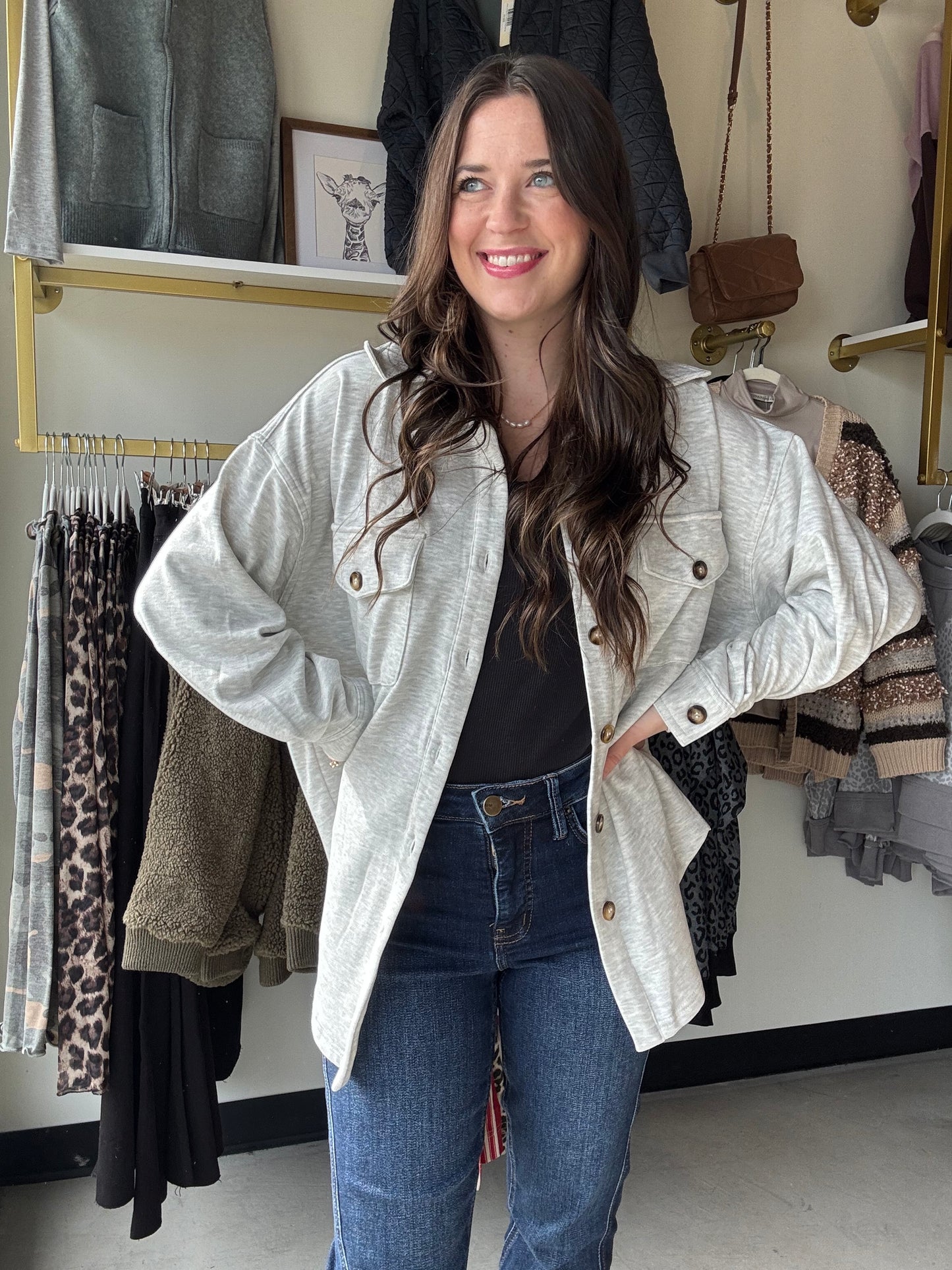 Gray Oversized Fleece Lined Shacket