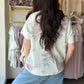 Mint Collared Floral Waffle Top