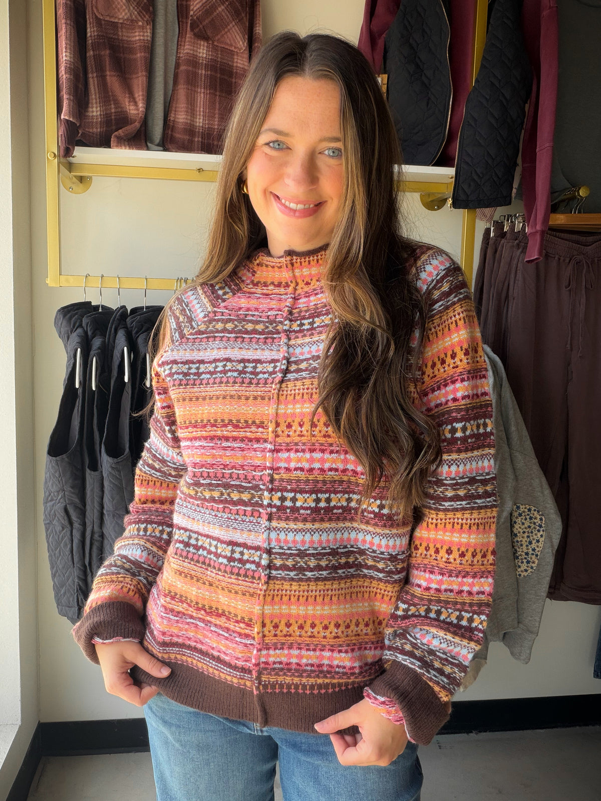 Peach & Brown Accent Sweater