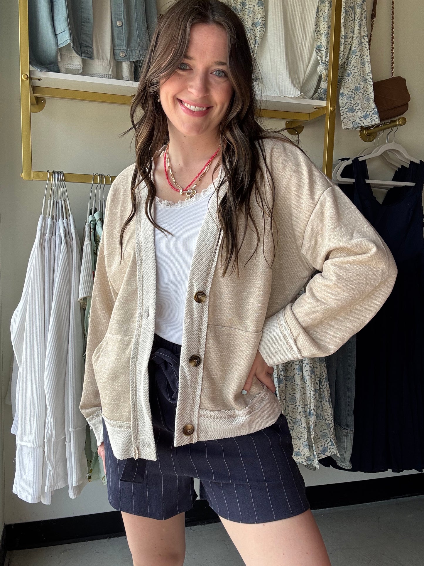 Light Taupe Varsity Cardigan