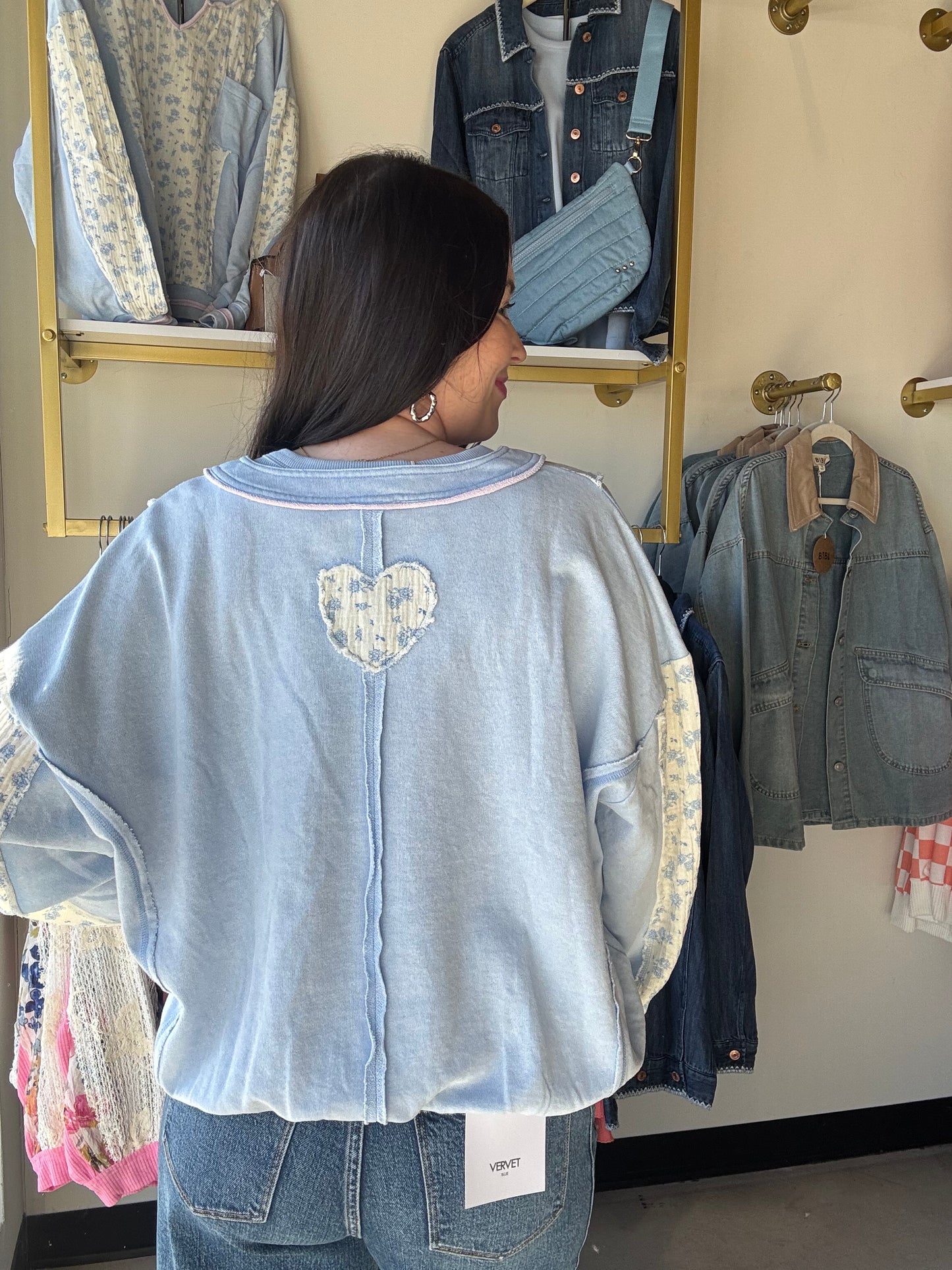 Sky Blue Floral Terry Top