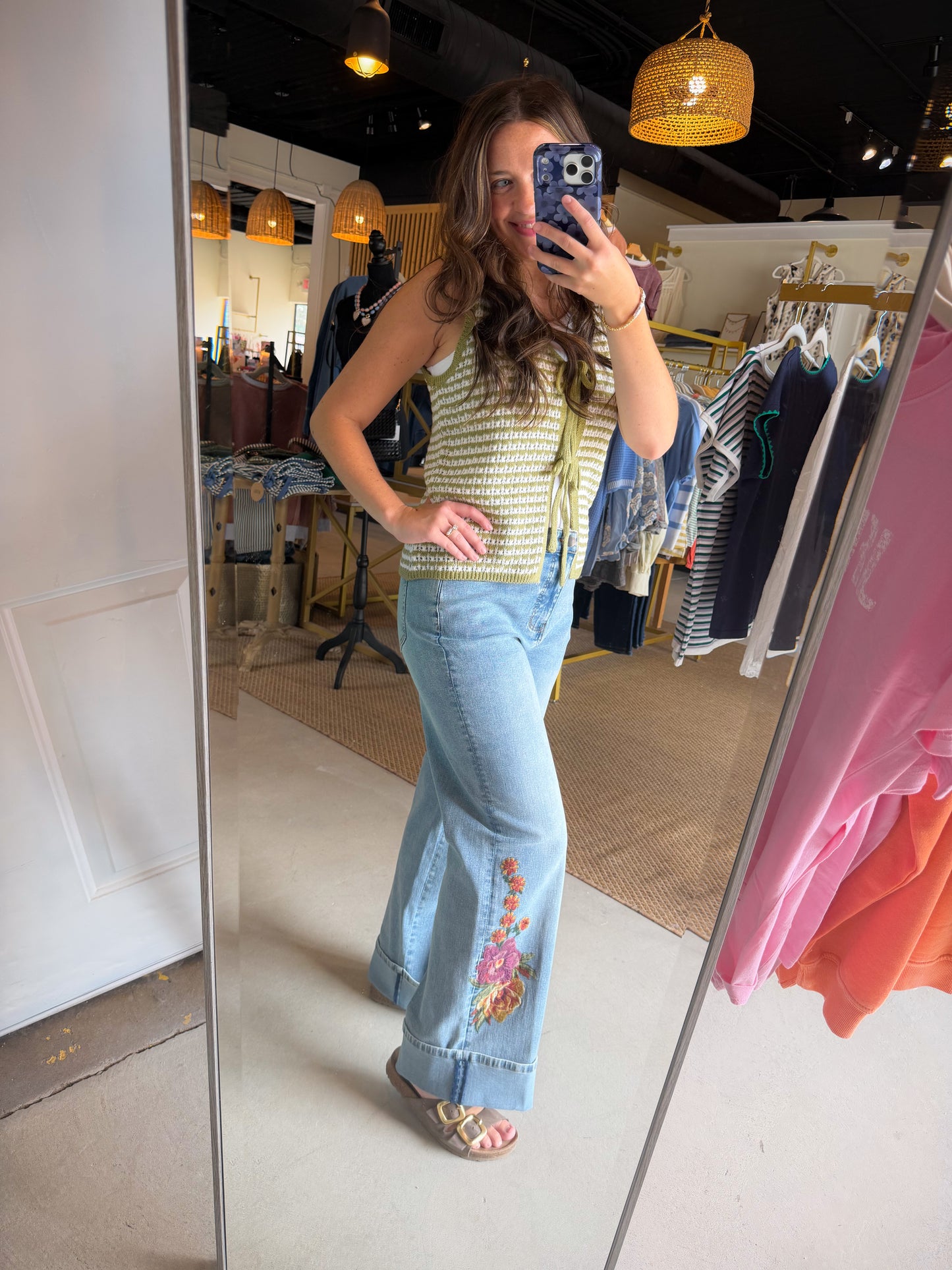 Indigo Fold Over Embroidered Denim