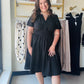 Black Cinched Waist Midi Dress