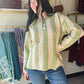 Light Olive Striped Button Sweater