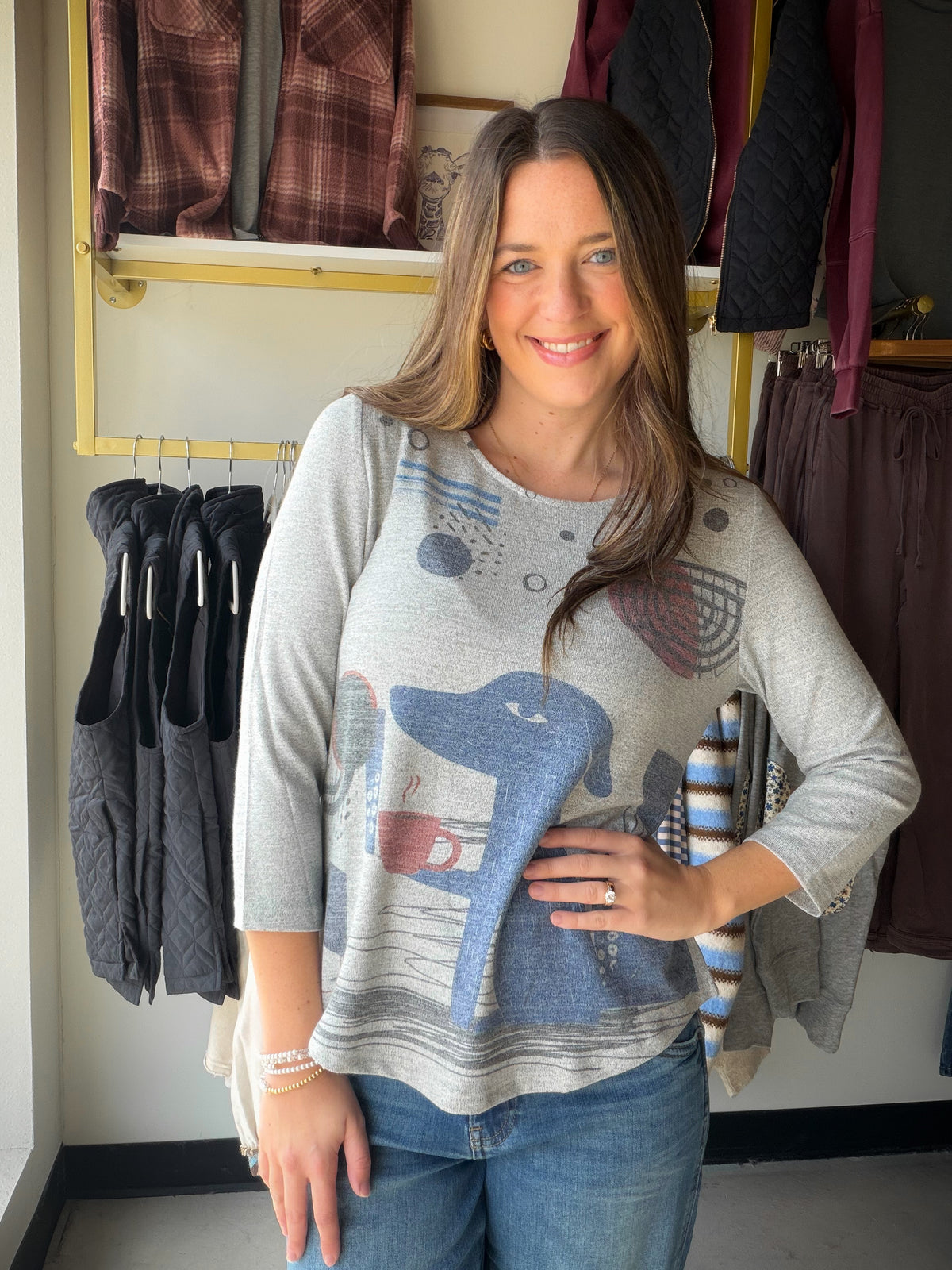 Blue Dog Scoop Neck Top